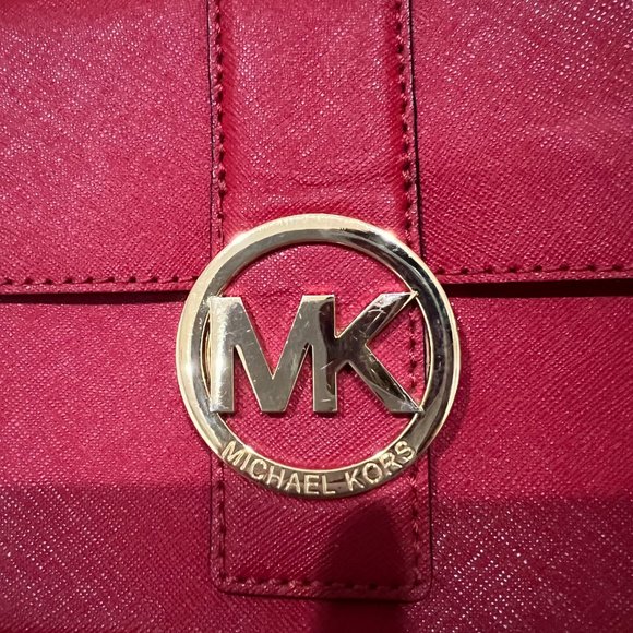 Michael Kors Red Leather Messenger Purse - Picture 3 of 14